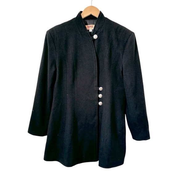 Frontier Collection Black Wool Coat Concho Button Front Made In USA Womens 10 - Picture 1 of 12